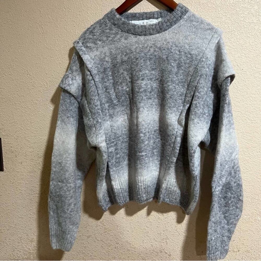 IRO Valya Gray Ombre Ruffle Oversized Crewneck Sweater Small
